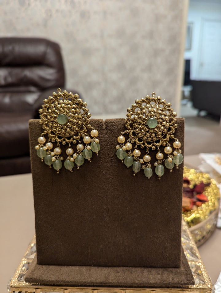 green colour oversized earrings jewellery set