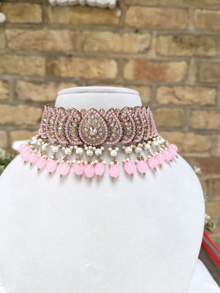 671 powder pink necklace jewellery set with earrings tikka