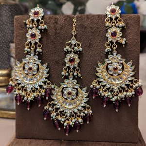 Maroon Beads Duo Set With Tikka - KundanByNadia