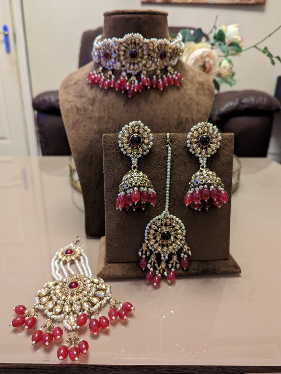 Pink bridal necklace jewellery set - KundanByNadia