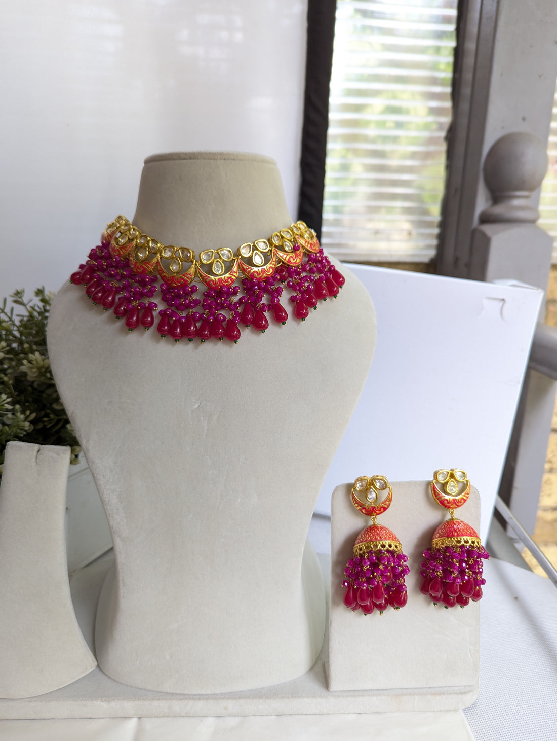 372 hot pink and purple necklace jewellery set Tyani kundan