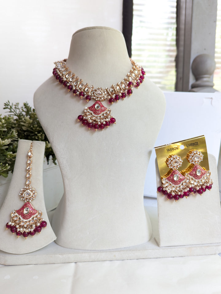 Uncut kundan necklace jewellery set with stunning earrings tikka set