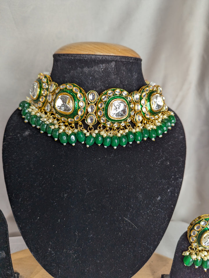 Dark green bridal mehndi look inspired necklace jewellery set