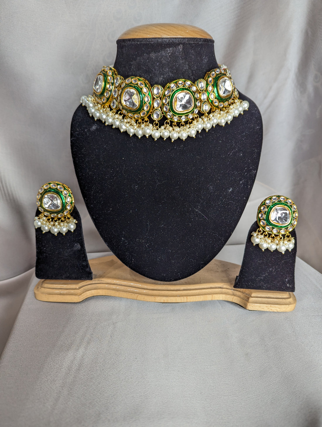 Dark green bridal mehndi look inspired necklace jewellery set