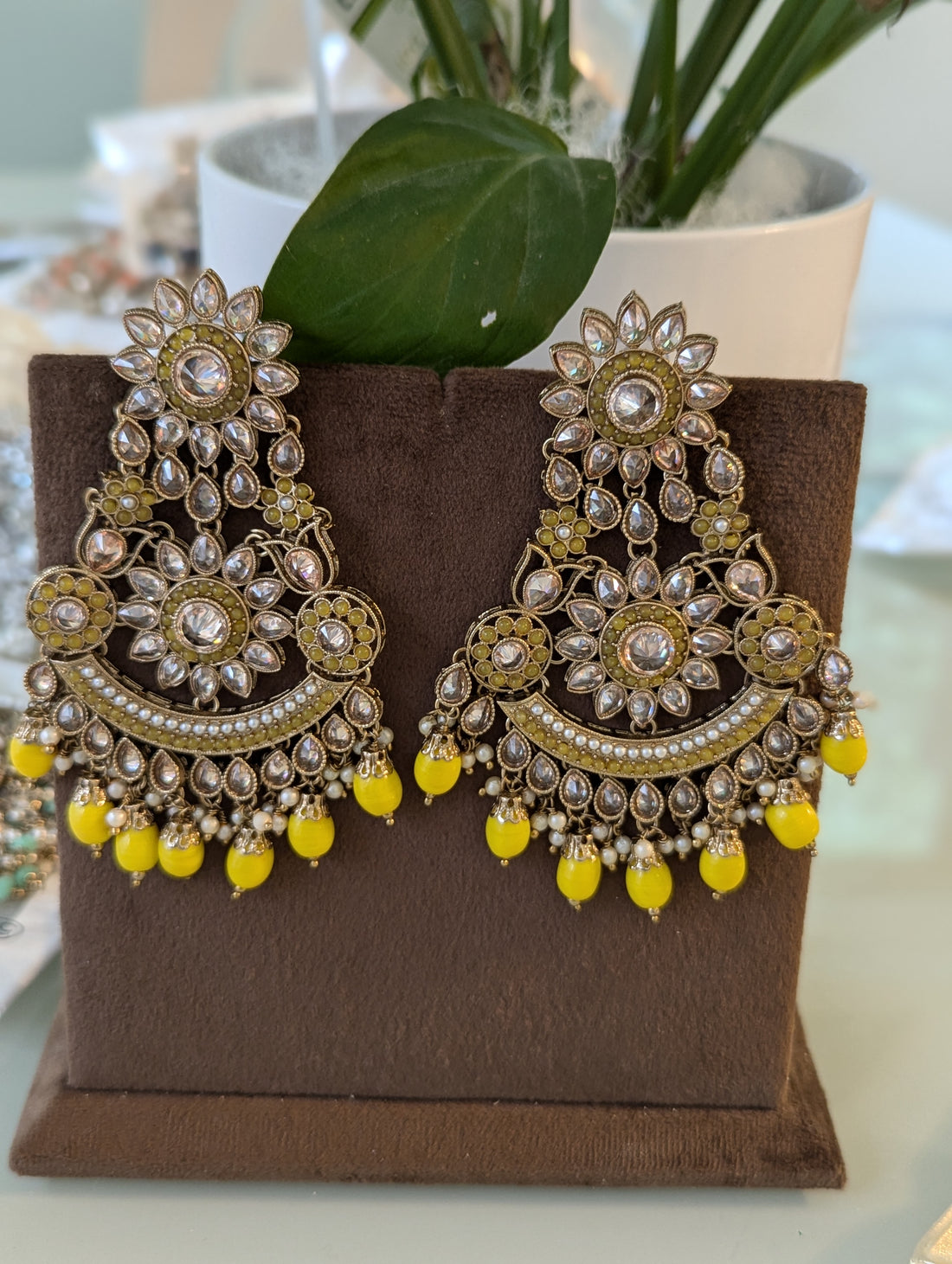 Yellow oversized earrings tikka jewellery set