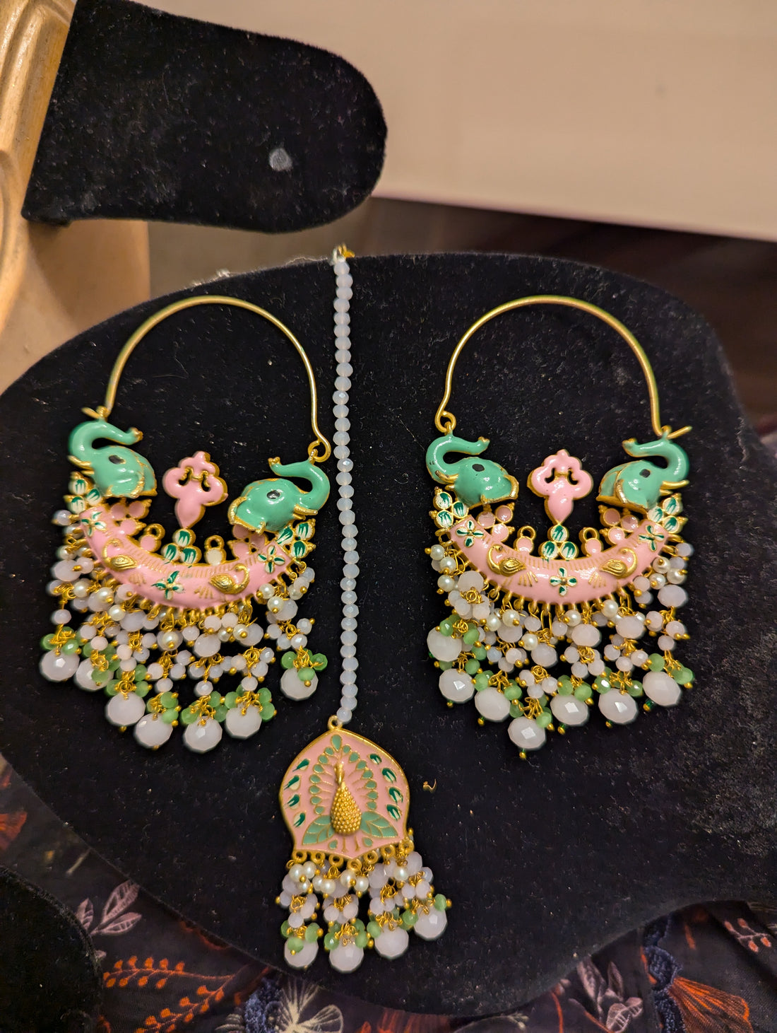 Meena kundan big earrings baliyan jewellery set