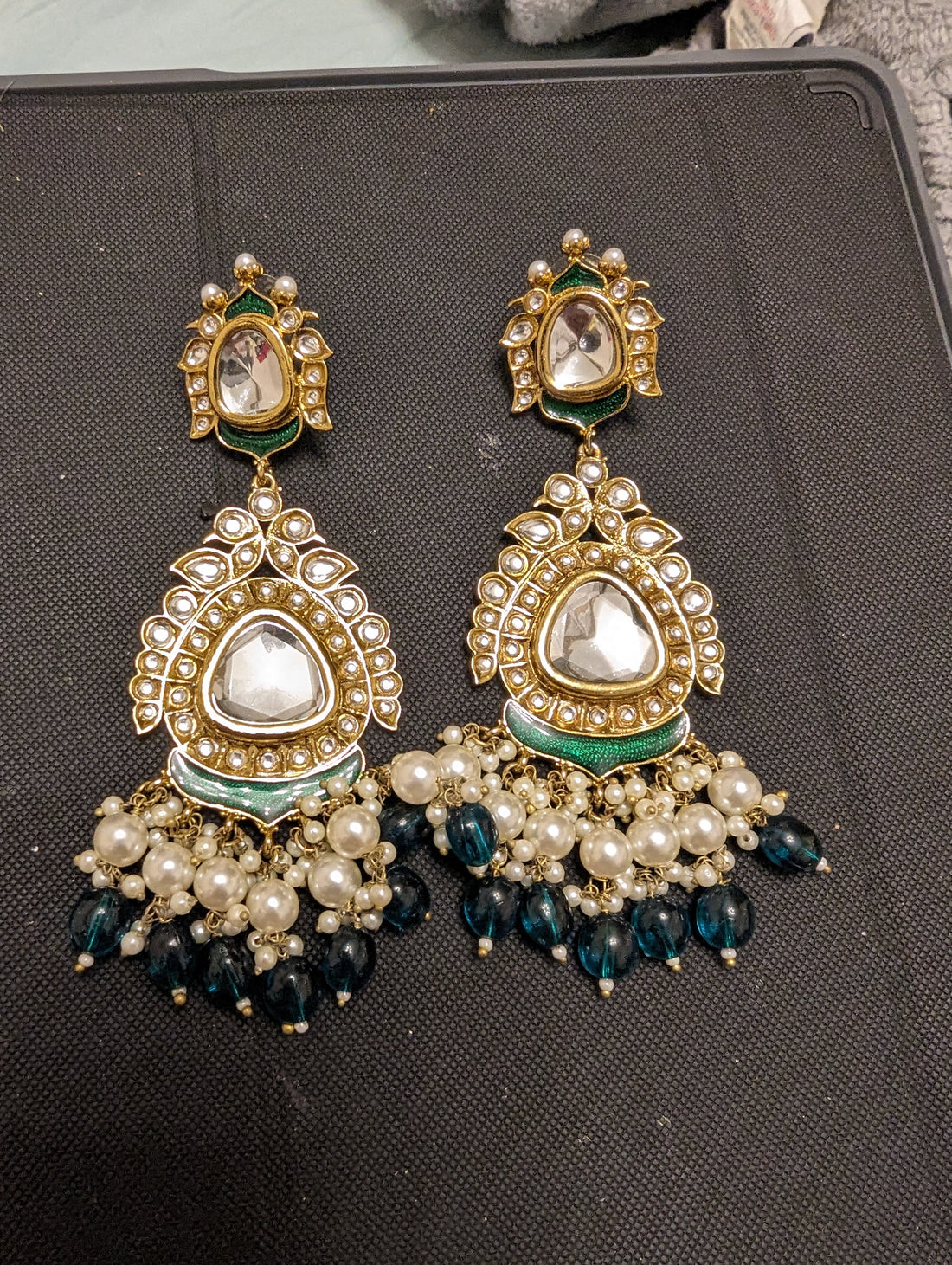 green colour oversized earrings jewellery set