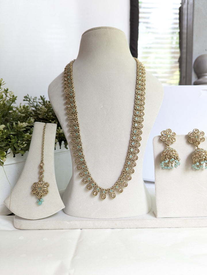 Kundan long mala necklace jewellery set with beautiful tikka and earrings