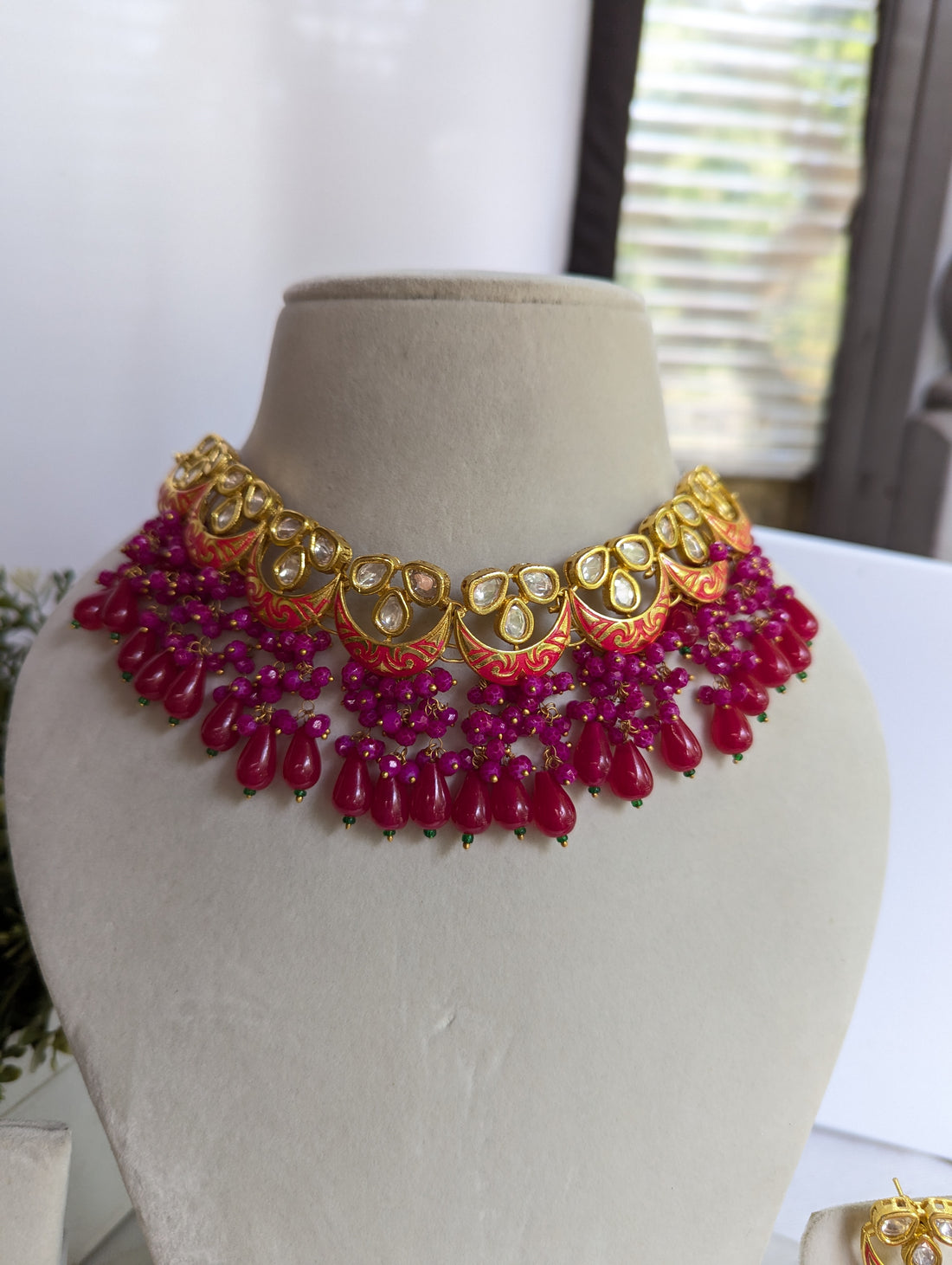 372 hot pink and purple necklace jewellery set Tyani kundan