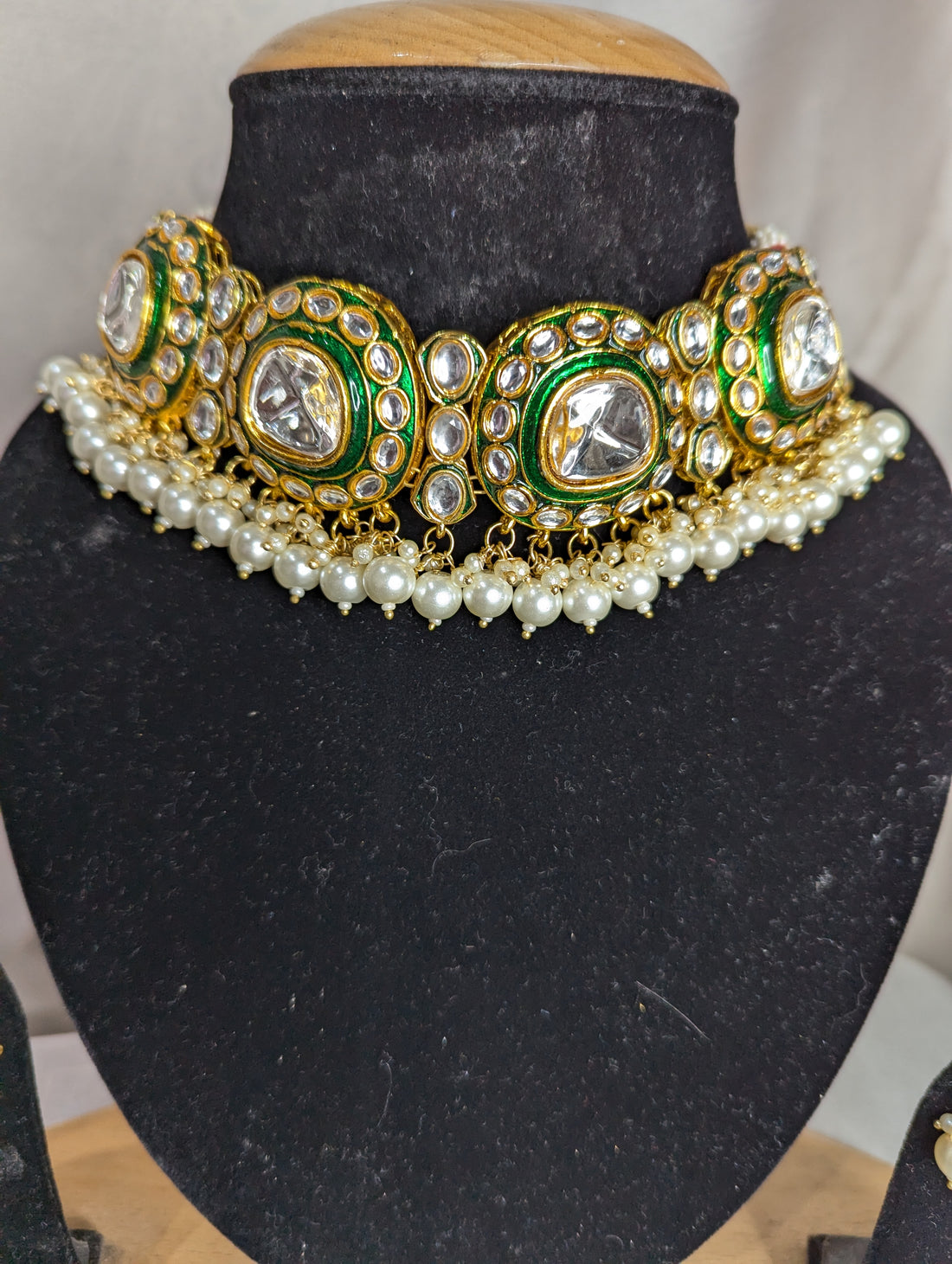 Dark green bridal mehndi look inspired necklace jewellery set