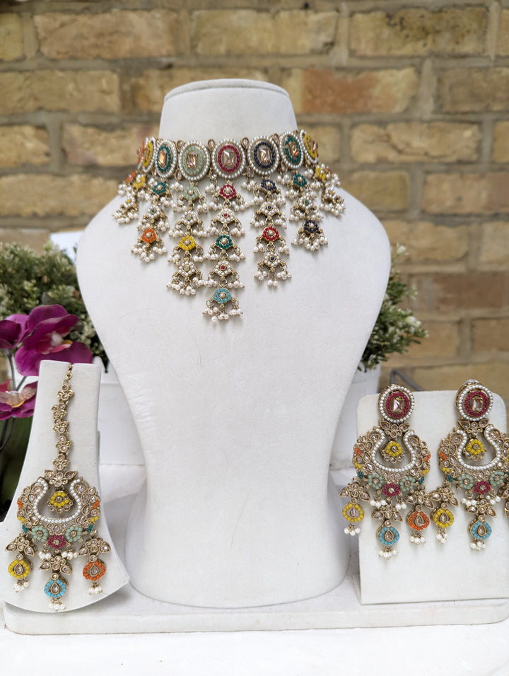 642 full bridal multicoloured necklace jewellery set with stunning earrings