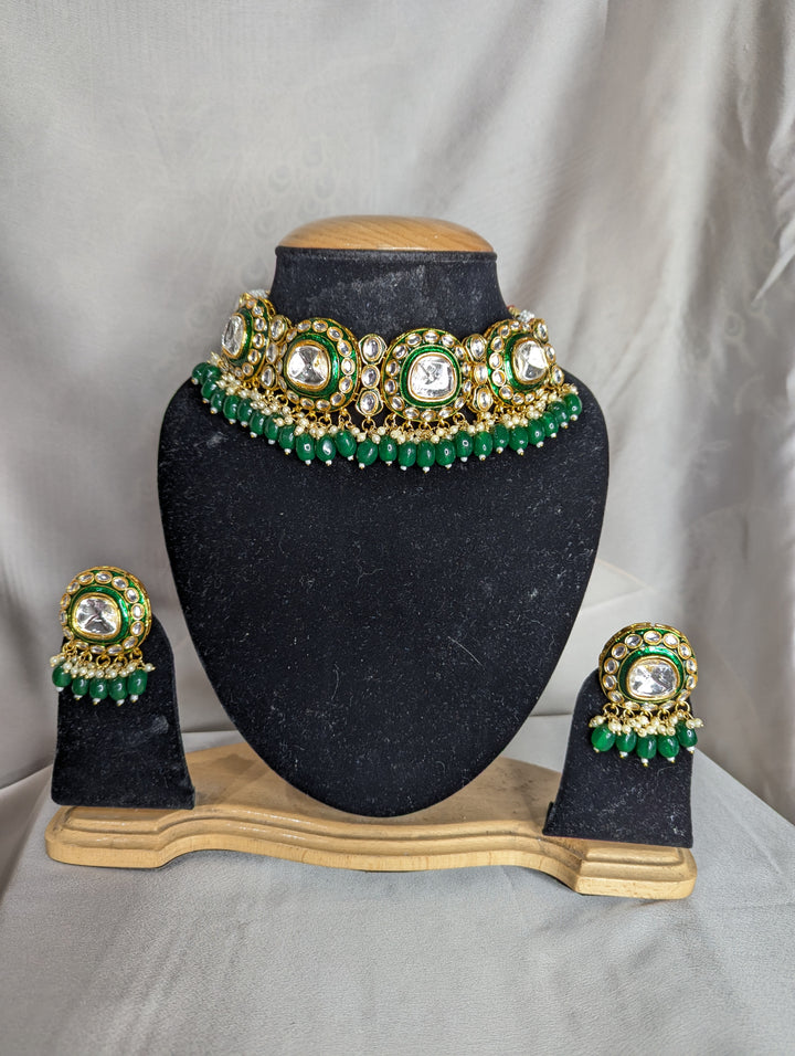 Dark green bridal mehndi look inspired necklace jewellery set