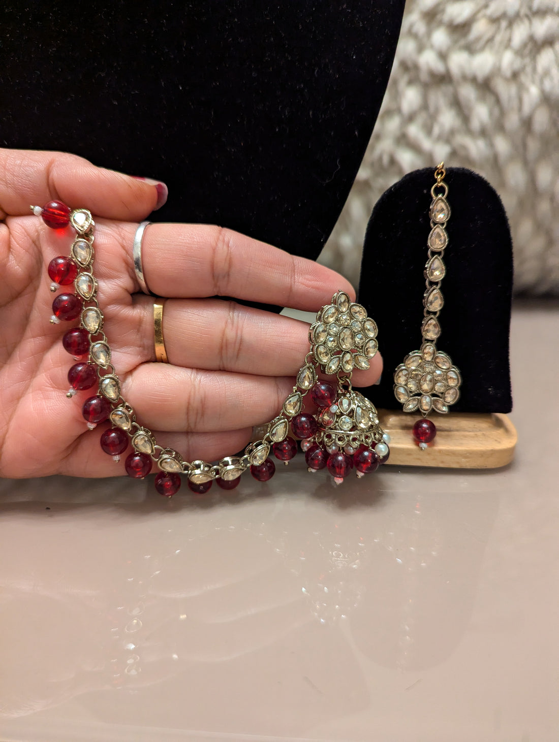 Stunning earrings with saharay and tikka jewellery set