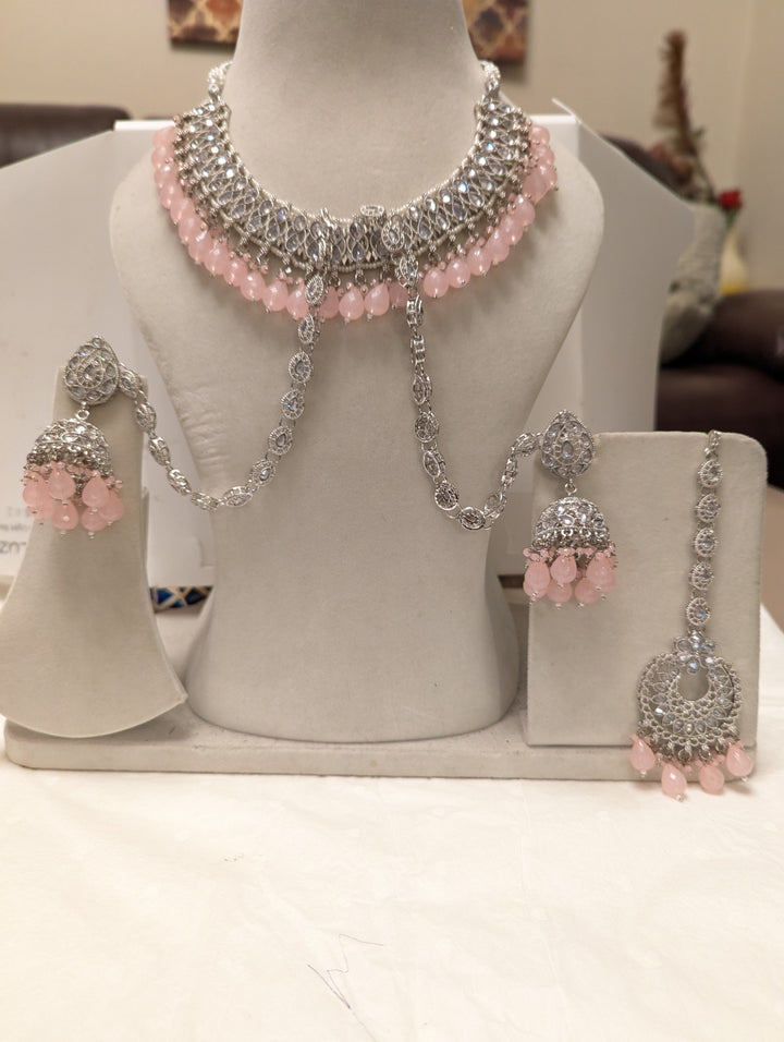 76 powder pink colour necklace jewellery set