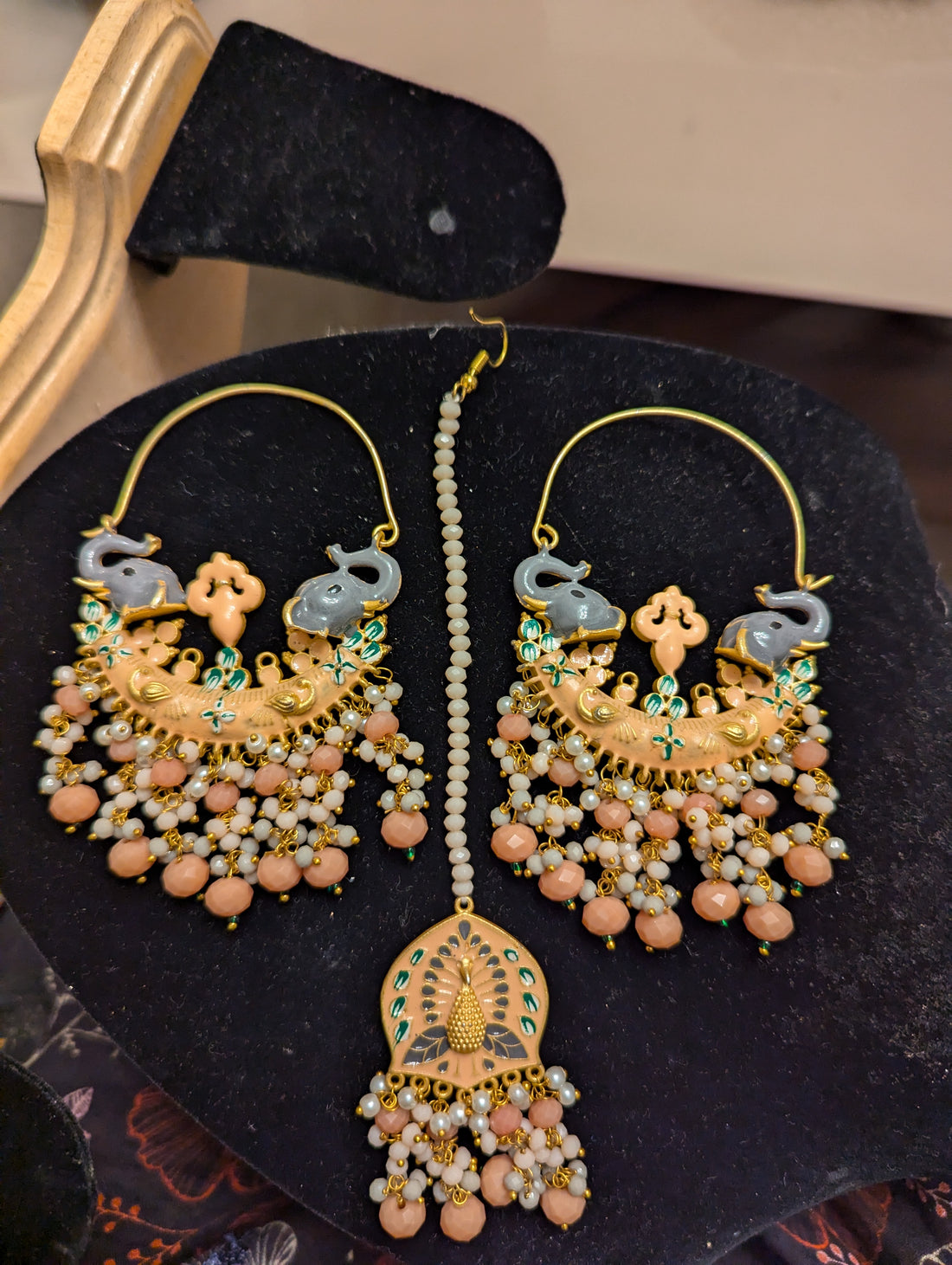 Meena kundan big earrings baliyan jewellery set