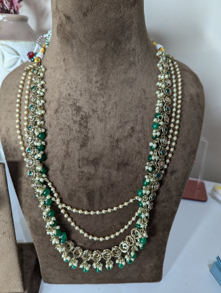 Green mala with jhumki earrings set