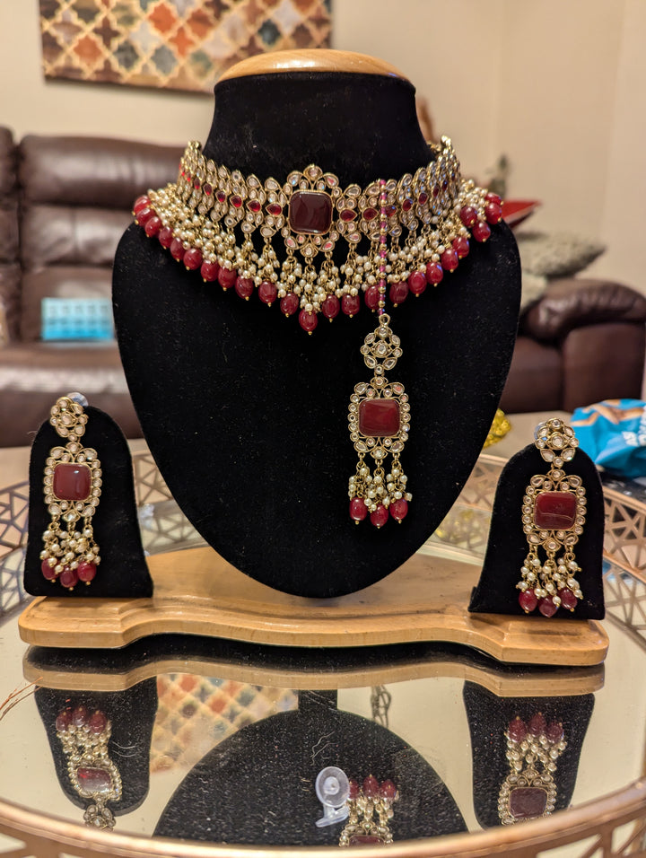 86 red maroon necklace jewellery set