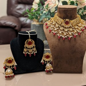 WG & Pink Beads Jewellery Set - KundanByNadia